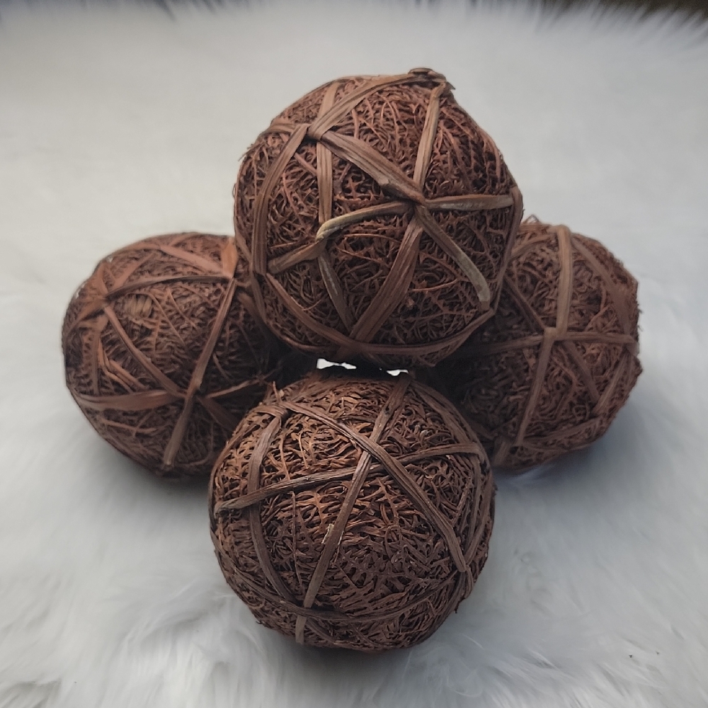 Set of 4 Brown Dried Natural‎ Fiber Farmhouse Rustic Accent Home Decor Balls